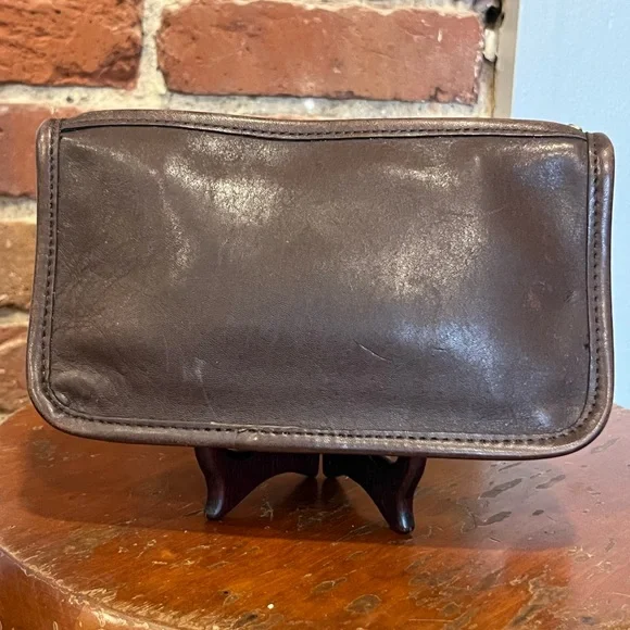 Vintage Coach Chunky Pouch Case Cosmetic Bag Brown Zip USA W/tag & Creed - Picture 8 of 16